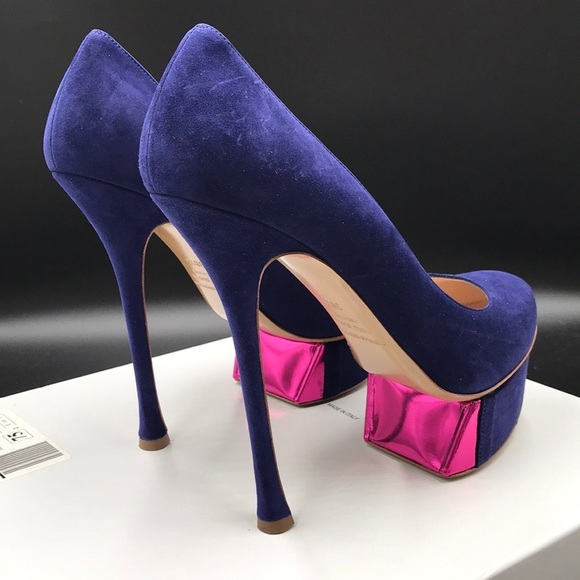 NICHOLAS KIRKWOOD Helmut Navy Suede, Metallic Fuchsia, 5.5"Heel Luxury NWT US 8 - Picture 2 of 16